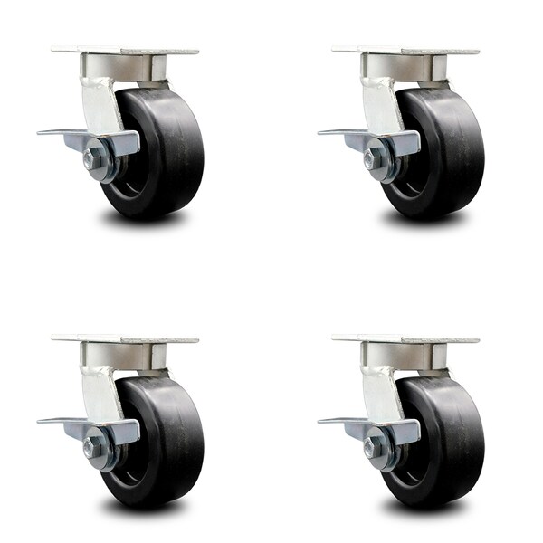 5 Inch Kingpinless Polyolefin Wheel Swivel Caster Set with Brakes